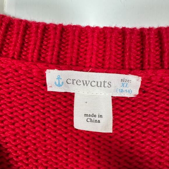 J Crew Crewcuts Kids Fisherman Sweater 12 Red Holiday Chunky Preppy Cotton - Picture 3 of 5